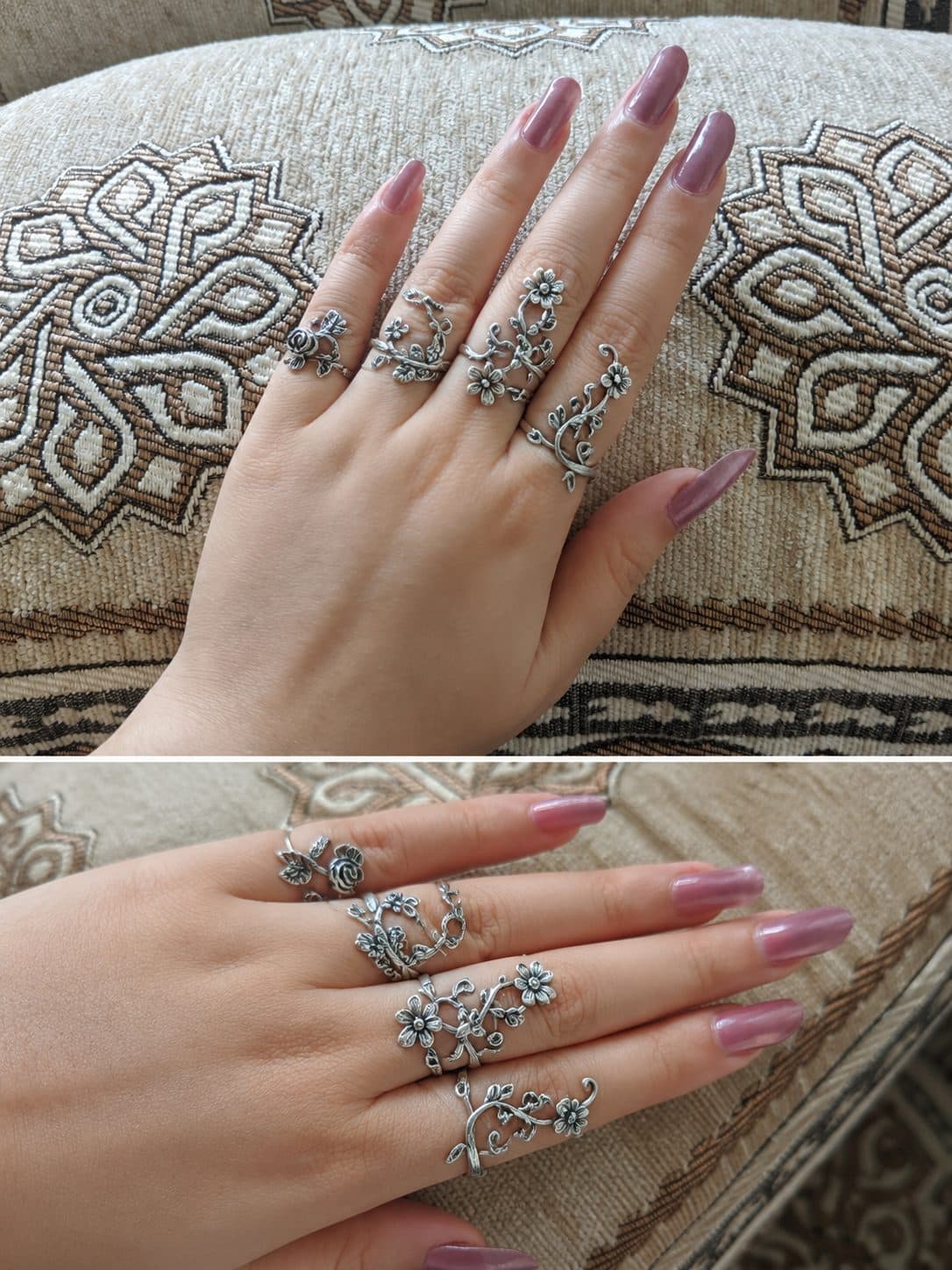 Oxidised flower rings